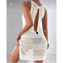 AlanTeks Ajurlu Desen Bikini Üstü Bisiklet Yaka Kolsuz Plaj Elbisesi