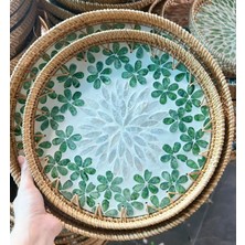 Renesse Home Giza El Yapımı Rattan Tepsi 30 cm – Doğal Hasır Sunum Tepsisi, Bohem Dekoratif Servis Tepsisi