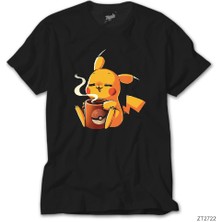 Pikachu Coffe Siyah Tişört