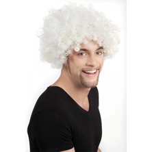 AyrStore Buğz Beyaz Renk Kıvırcık Afro Bonus Peruk