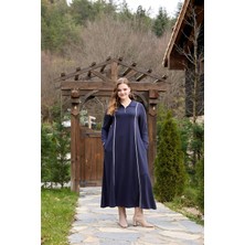 Moda Kristal Kumaş Yarım Fermuarlı Tesettür Elbise Cep Detaylı Rahat Kalıp Uzun Günlük Tesettür Elbise 130 cm
