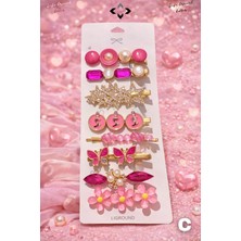 Liground 8 Pcs Kadın Toka Seti Renkli Inci Taşlı Fiyonk Detaylı Çıtçıt Toka Mandal Toka Hediye Saç Tokası Set C