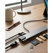 Masa Dostu Type C Çoklu Port Hub 8 Port USB HDMI Sd Kart Ethernet Adaptör Tdms-07
