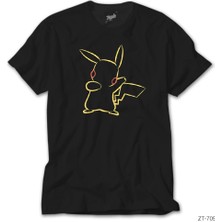Pokemon Pikachu Line Siyah Tişört