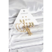 Bazarhane Gold Renk Pirinç Kadın 6 Çift Küpe Seti