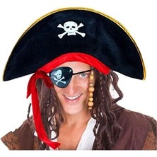 AyrStore Buğz Yetişkin Boy Kadife Kaptan Jack Sparrow Korsan Şapkası ve Plastik Korsan Göz Maskesi