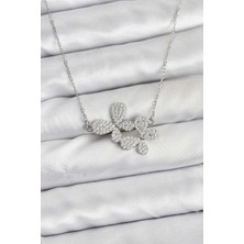 Bazarhane 316L Çelik Zincir Gümüş Renk Zirkon Taşlı Kelebek Model Kadın Kolye