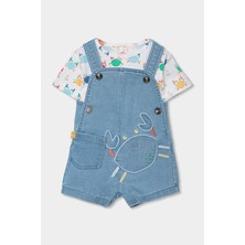 Boboli Yengeç Desenli Denim Salopet Set 6-24 Ay Mavi