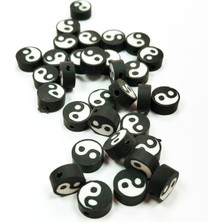 Aesco 90 Adet 10 mm Polimer Kil Fimo Boncuk Takı Bileklik + 5 Metre Lastikli Misina Hediye - Yin Yang