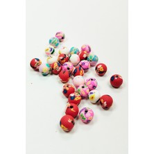 Aesco 90 Adet 10 mm Polimer Kil Fimo Boncuk Takı Bileklik + 5 Metre Lastikli Misina Hediye - Desenli Yuvarlak