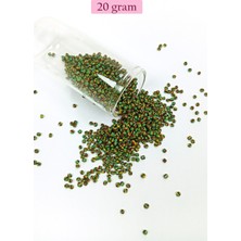 Aesco Dökme Cam Kum Boncuk (11/0) 2 mm - 20 Gram -  Yeşil Sarı Çizgili - BNC006