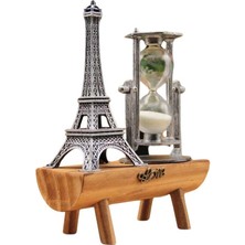 Aesco Eyfel Kulesi Tasarımlı Kum Saati Kristalleştirilmiş Kum Saati Dekoratif Ahşap Görünümlü