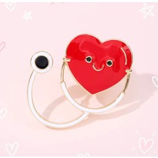 Rachel Silver Mineli Gold Renk Kalpli Doktor Hemşire Steteskop Broş