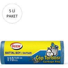 Aesco Battal Boy Çöp Torbası 75 x 90 cm 10 Lu Rulo x 5 Paket = 50 Adet (Mavi)