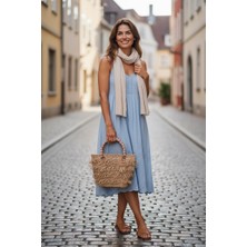 Mimoza Accessories Boncuk Saplı Hasır Kadın Çantası – El Yapımı Yazlık El Çantası | Bohem Plaj ve Günlük Çanta