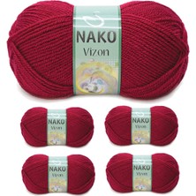 Aesco 5 Adet Vizon Premium Akrilik El Örgü Ipi Yünü Renk NO:3630 Vişne Çürüğü