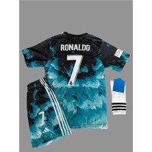 Cr7 Cristiano Ronaldo Özel Tasarım R€al Mædrid Mavi Dalgalı Çocuk Forması