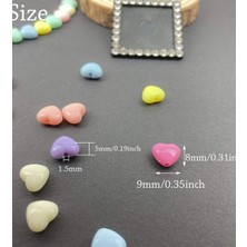 Aesco 100 gr (500 Adet) Şeker Rengi Akrilik Kalp Boncuklar Renkli Karışık Plastik Pastel Boncuklar Ara Boncuk Kalp Şekilli Kolye Bilezik Için