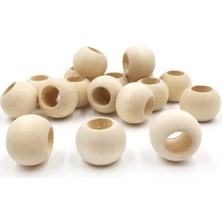 Aesco 100 gr (100 Adet) Ahşap Boncuk 15 mm Çap x 10 mm Delik Doğal Yuvarlak Ahşap Makrome El Işi Çanta