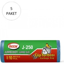 Aesco J-250 Jumbo Boy Çöp Torbası 80 x 110 cm 10 Lu Rulo x 5 Paket = 50 Adet (Mavi)