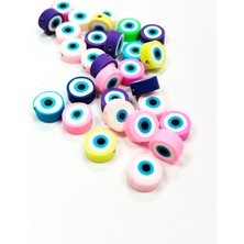 Aesco 90 Adet 10 mm Polimer Kil Fimo Boncuk Takı Bileklik + 5 Metre Misina Hediye - Smile - Kalp - Nazar