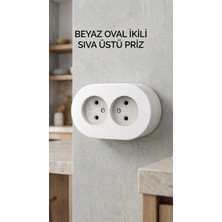 Aesco Beyaz Çift Girişli Topraklı Sıva Üstü Elektrik Prizi, Modern Tasarım