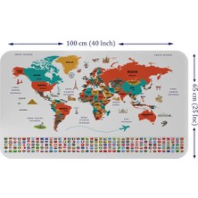 Beta Moda Hub Türkçe Ülke Bayrak Lı Eğitici Başkent Detaylı Atlası Dünya Haritası Duvar Sticker -60X105-3858
