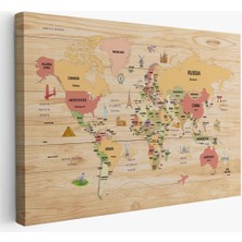 Beta Moda Hub Ahşap Görünümlü Dünya Haritası Dekoratif Kanvas Tablo