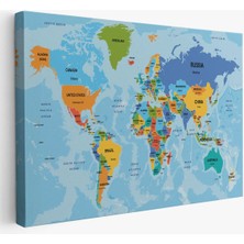 Beta Moda Hub Dünya Haritası Ülke Başkentli Okyanuslu ve Dekoratif Kanvas Tablo