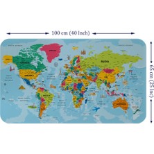 Beta Moda Hub Türkçe Eğitici Ülke ve Başkent Okyanus Detaylı Atlası Dünya Haritası Duvar Sticker -60X105-3865