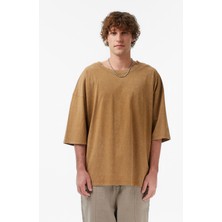 United4 Unıted4 Oversize Fit Erkek Kahverengi T-Shirt.camel