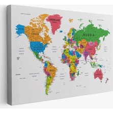 Beta Moda Hub Dünya Haritası Dekoratif Kanvas Tablo Son Derece Detaylı ve Eğitici