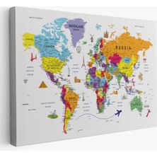 Beta Moda Hub Dünya Haritası Son Derece Ayrıntılı Eğitici ve Sembollü Kanvas Tablo