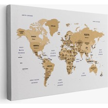 Beta Moda Hub Türkçe Dünya Haritası Dekoratif Kanvas Tablo Ülke ve Başkentli