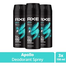 Aesco 3 Adet Axe Erkek Sprey Deodorant Apollo 48 Saat Etkileyici Koku Vücut Spreyi 150 ml