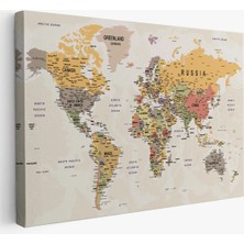 Beta Moda Hub Dünya Haritası Son Derece Ayrıntılı Eğitici Okyanuslu Dekoratif Kanvas Tablo