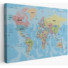 Beta Moda Hub Dünya Haritası Türkçe Kanvas Tablo Ayrıntılı Dekoratif-Okyanuslu