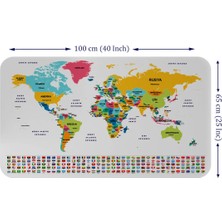 Beta Moda Hub Türkçe Ülke Bayrak Lı Eğitici Başkent Detaylı Atlası Dünya Haritası Duvar Sticker -60X105-3834