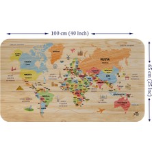 Beta Moda Hub Ahşap Görünümlü Türkçe Eğitici Detaylı Atlası Dünya Haritası Duvar Sticker -60X105-3868