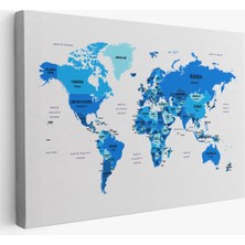 Beta Moda Hub Dünya Haritası Dekoratif Kanvas Tablo Ülke ve Başkentli