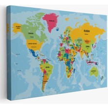 Beta Moda Hub Dünya Haritası Ülke Başkentli Okyanuslu ve Dekoratif Kanvas Tablo