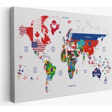 Beta Moda Hub Dünya Haritası Bayrak Desenli Dekoratif Kanvas Tablo