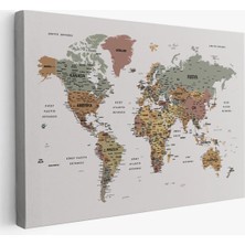 Beta Moda Hub Türkçe Detaylı Dünya Haritası Dekoratif Renkli Zeminli Kanvas Tablo