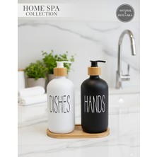 Veyla Style 2'li Sıvı Sabun ve Bulaşık Deterjanı Seti 500 ml Hacimli Bambu Kapak ve Ahşap Standlı