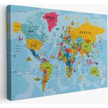 Beta Moda Hub Dünya Haritası Kanvas Tablo Son Derece Detaylı Dekoratif Okyanuslu-