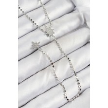 Tiklad Pirinç Zirkon Taşlı Ezme Zincirli Kutup Yıldızı Model Gümüş Renk Y Kolye