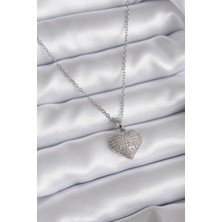 Tiklad 316L Çelik Zincir Gümüş Renk Zirkon Taş Detay Kalp Model Kadın Kolye