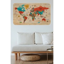 Beta Moda Hub Ahşap Görünümlü Türkçe Eğitici Detaylı Atlası Dünya Haritası Duvar STICKER-85X130-3867