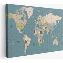 Beta Moda Hub Dünya Haritası Meridyenli Dekoratif Kanvas Tablo