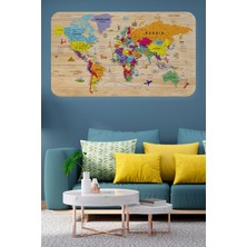 Beta Moda Hub Ahşap Görünümlü Eğitici Detaylı Atlası Dünya Haritası Duvar STICKER-85X130-3842